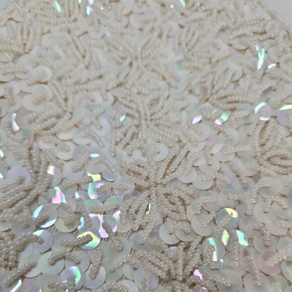 Vtg Handmade White Pearl Bead Sequin Clutch Evening Bag Gold Chain Clasp - Picture 15 of 16